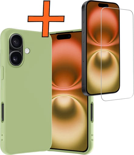 Hoes - Met Screenprotector - Geschikt voor Apple iPhone 16 Plus - Sterk & Shockproof - Back Cover - Siliconen Case - Telefoon Hoes - Groen