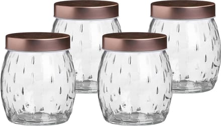Voorraadpot/bewaarpot Beau - 4x - 1.2L - glas - koperen deksel - D13 x H15 cm