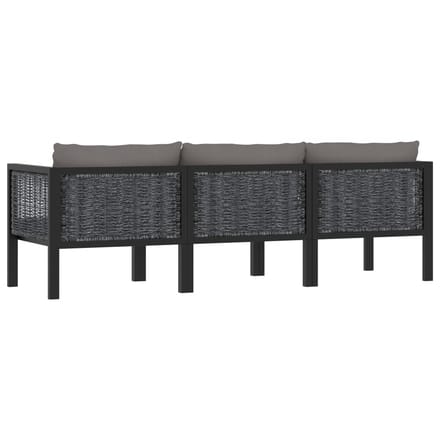 vidaXL - Driezitsbank - met - kussens - poly - rattan - antraciet