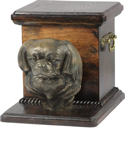 Tibetaanse Spaniel urn met beeldje - elegante urn voor hondenas