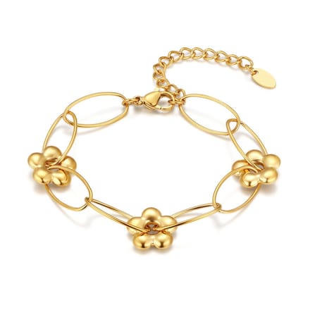 Twice As Nice Armband in edelstaal, bloemetjes Goudkleurig 16cm+3cm