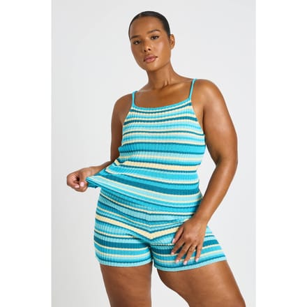 boohoo Dames Plus Gebreide Gestreepte Strandshort | Blauw | Maat: 48-50