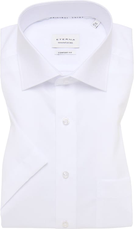 ETERNA comfort fit overhemd korte mouw - popeline - wit - Strijkvrij - Boordmaat: 54