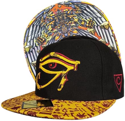 Capiche® Snapback Pet – Robot Horus – Zwart & Geel Egyptisch Patroon – Verstelbaar met Druksluiting – Pet Mannen