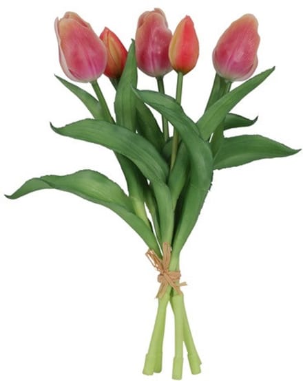 Kunstboeket Tulpen - Kunstbloem Zalm en Creme - 5 Stuks - 3D Geprint