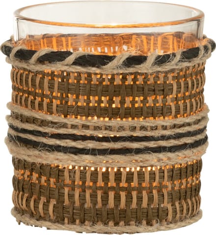 J-Line theelichthouder - glas - bruin/beige - 3 stuks
