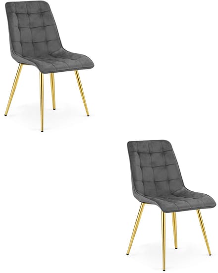 Set van 2 eetkamerstoelen SPLIT – Fluweel donkergrijs – Gouden poten – Modern design