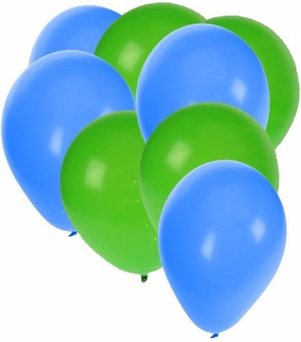30x ballonnen - 27 cm- groen / blauwe versiering