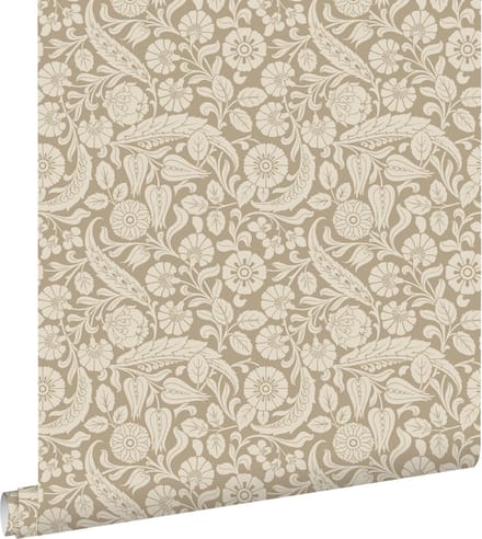 ESTAhome behang bloemmotief donker beige - 50 x 900 cm - 139783