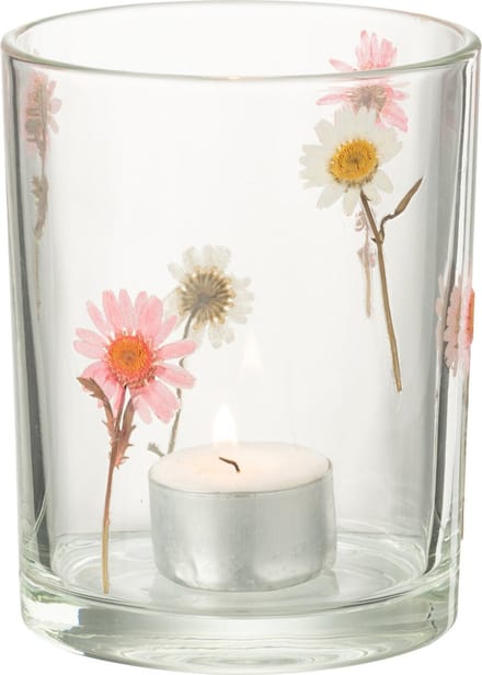J-Line windlicht Peggy Bloemen - glas - transparant - large