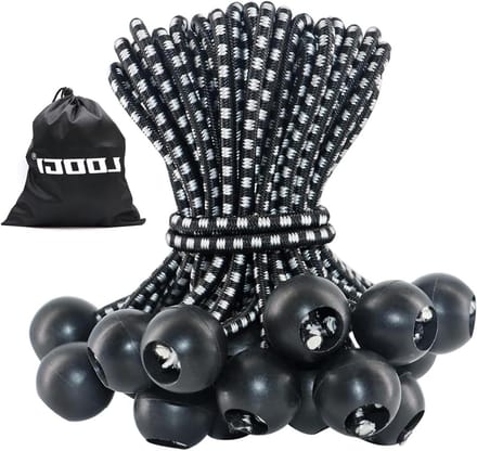 Spanbanden met bal - Elastieken lussen - Bevestigen van objecten - Duurzame polypropyleen hoes - 15 cm - Zwart
