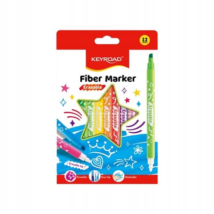 Keyroad Uitwisbare Fiber Markers, 12 Stuks, Mix Kleuren