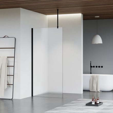 FugaFlow Eccelente Vetro inloopdouche badkamer - 100x200cm - mat glas - plafondarm - mat zwart