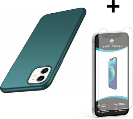 Shieldcase Ultra thin case geschikt voor Apple iPhone 12 / 12 Pro - 6.1 inch - dun telefoonhoesje - optimale bescherming - backcover - groen + glazen Screen Protector