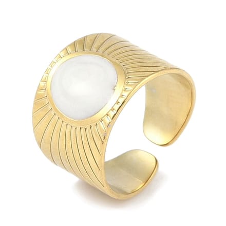 Ring stainless steel met wit ovaal bohemian, one size ring, goudkleurig, 100% waterproof, verstelbare ring, cadeau
