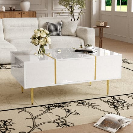 Sweiko Hoogglans salontafel, 2 laden, minimalistisch, wit
