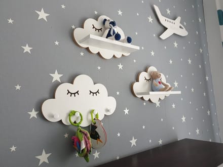 Moliland Elegance Serie - Wolk Planken en Haken Set - Scandinavisch Design - Wit MDF