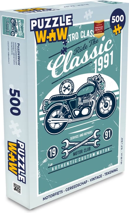 Puzzel Motorfiets - Gereedschap - Vintage - Tekening - Legpuzzel - Puzzel 500 stukjes