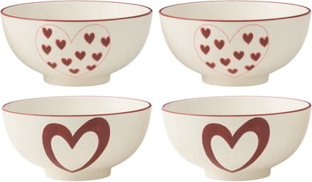 J-Line kom Hart - porselein - wit/rood - large - 2 dozen van 2 stuks