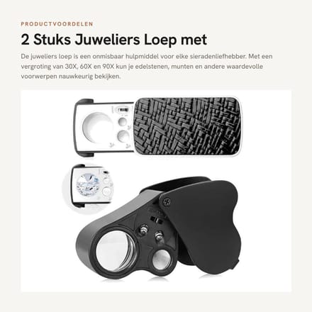 Dailygoods - 2 Stuks Juweliers Loep met LED en UV Licht