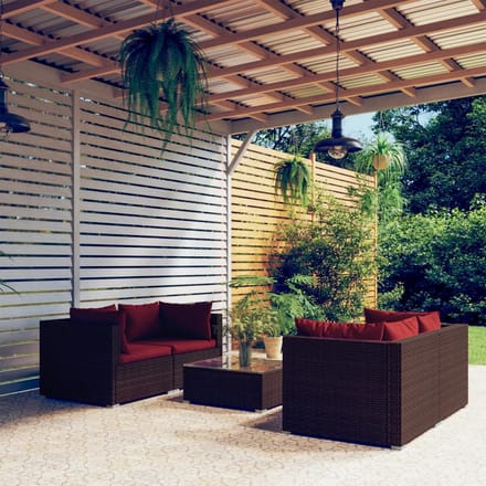 vidaXL - 5-delige - Loungeset - met - kussens - poly - rattan - bruin