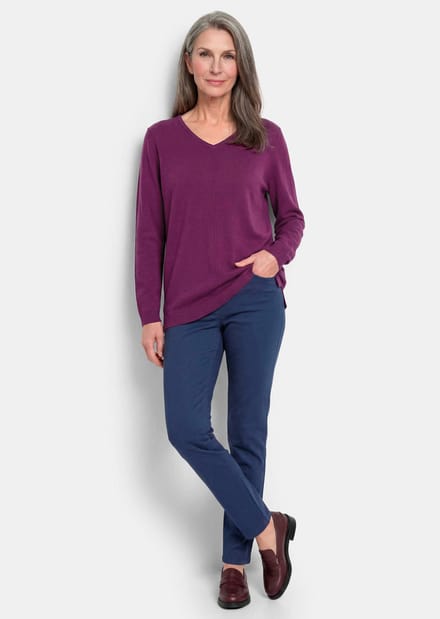 Pullover met een V-hals van COTTAMIRA - bessen - Gr. 38 van Goldner Fashion