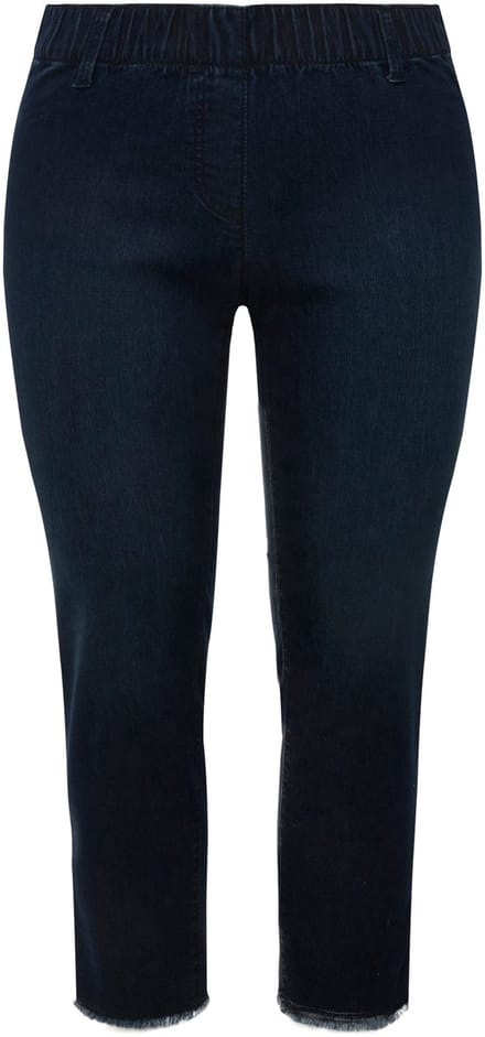 Ulla Popken - Dames - 7/8-jeggings Sienna elastische tailleband riemlussen - Donkerblauw denim - Maat 42