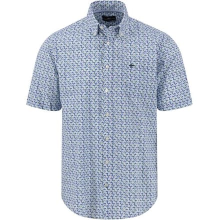Fynch-Hatton Overhemd Allover Retro Half Circles Triangles Button-Down Short Sleeve Pine Green / male