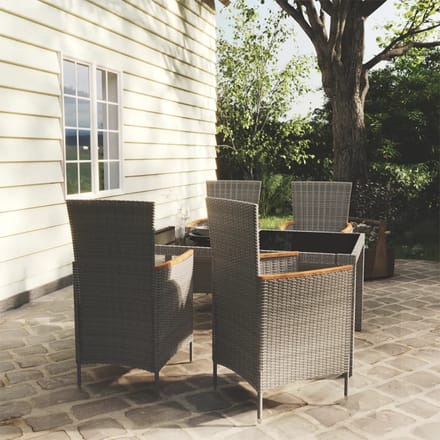 vidaXL - 5-delige - Tuinset - met - kussens - poly - rattan - grijs