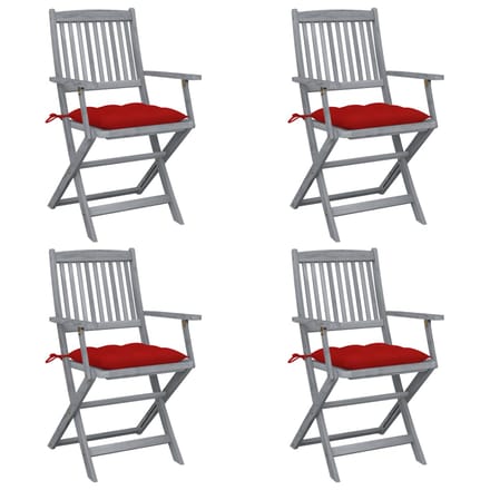 vidaXL - Set - van - 4 - klapstoelen - met - kussens, - gemaakt - van - massief - acaciahout.