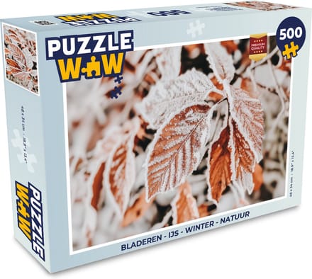 Puzzel Bladeren - IJs - Winter - Natuur - Legpuzzel - Puzzel 500 stukjes
