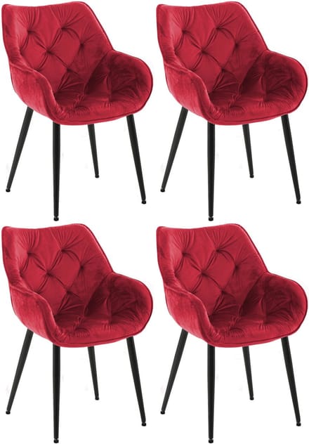 CLP Tanna Set van 4 eetkamerstoelen - Met armleuning - Velvet - Fluweel/rood