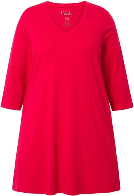 Ulla Popken - Dames - Longshirt siernaden A-lijn V-hals 3/4-mouw - Lychee - Maat 58+