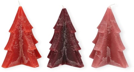 Daan Kromhout - Kerstboomkaarsen - Pine Tree - Set/3 - Rood, Bordeaux en Roze - 6x8cm