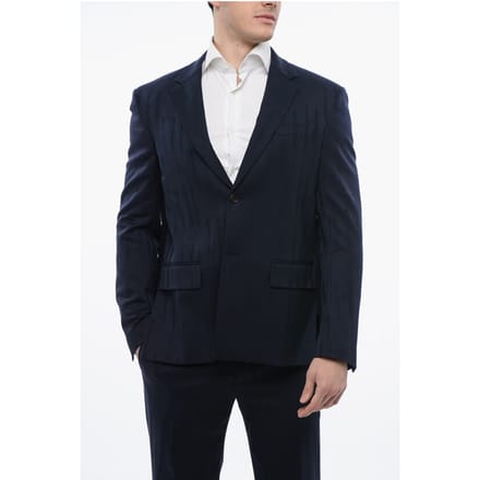 Jacquard Design SHIBORI Virgin Wool Blend Blazer in Blauw