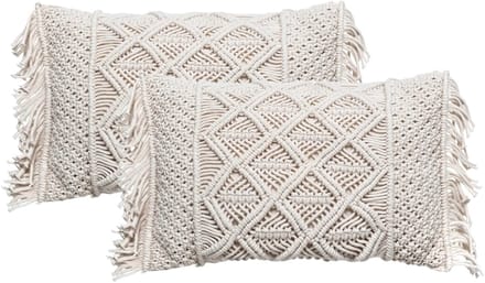 Atmosphera Sierkussen Macrame Ibiza voor binnen - 2x - ivoor wit - 30 x 50 cm - katoen/polyester