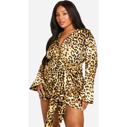 boohoo Dames Plus Luipaard Tie-Waist Shirt Wrap Jurk | Luipaardprint | Maat: 46