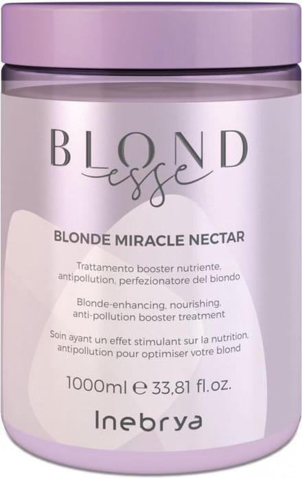 Inebrya, Nectar Miracle Blond, Masque Crème Traitant pour Cheveux, Rehausseur de Couleur, 1000 ml