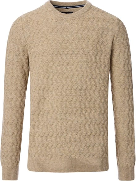 Casa Moda Trui Met Motief Lamswol Ronde Hals Beige - M