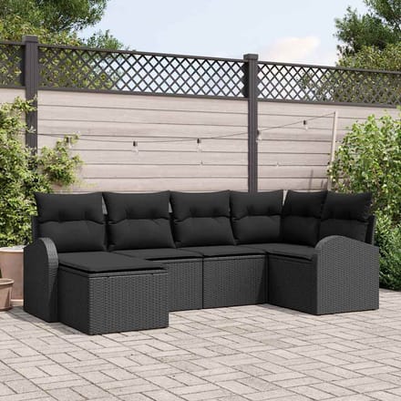 vidaXL - Tuinbank - Set - 6 - st - Zwart - poly - rattan