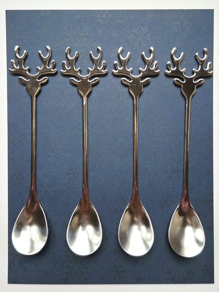 Lepeltjes hertenkop - 4 stuks - hert - gewei - rvs - zilver kleur - Kerst