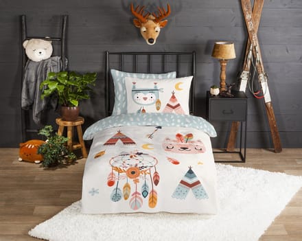 Good Morning dekbedovertrek tipi-tenten / boho - 1 persoons 140x200/220 cm - Multi - 100% Katoen flanel