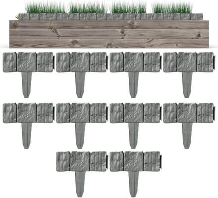 Kunststeen Tuinborder - Landschapsborder Panelen - Tuin Afscheiden - Zonder Graven - 10 Stuks - Grijs