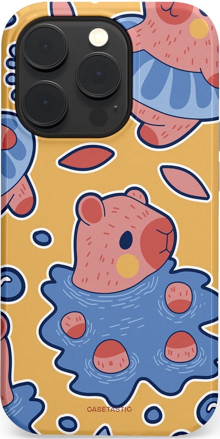 Casetastic hoesje geschikt voor Apple iPhone 14 Pro - MagSafe - Dubbellaagse bescherming - Capibara plons - Fashion Case - Goud Lavendel Perzik Grijs