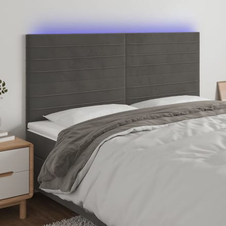 vidaXL - Hoofdbord - LED - 200x5x118/128 - cm - fluweel - donkergrijs