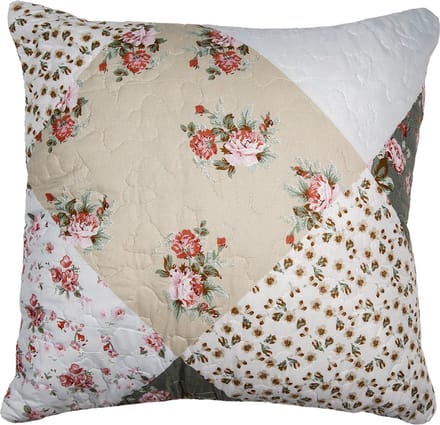 Clayre & Eef Kussenhoes 40x40 cm Groen Beige Polyester Bloemen