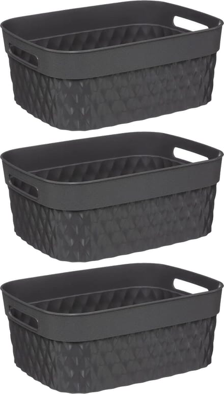 5Five Opbergmand/box van kunststof - 3x - grijs - 21 x 27 x 11 cm - 5 liter