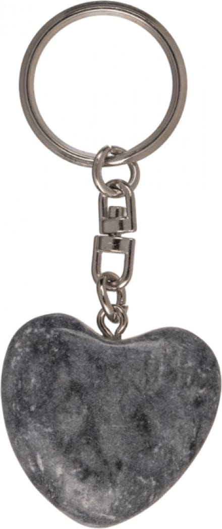 Sleutelhanger Stenen Hart - Worry Stone Heart 3cm - Zwart Grijs