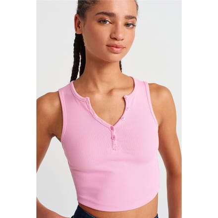 Dames Geribbelde Korte Blouse Met Knopen