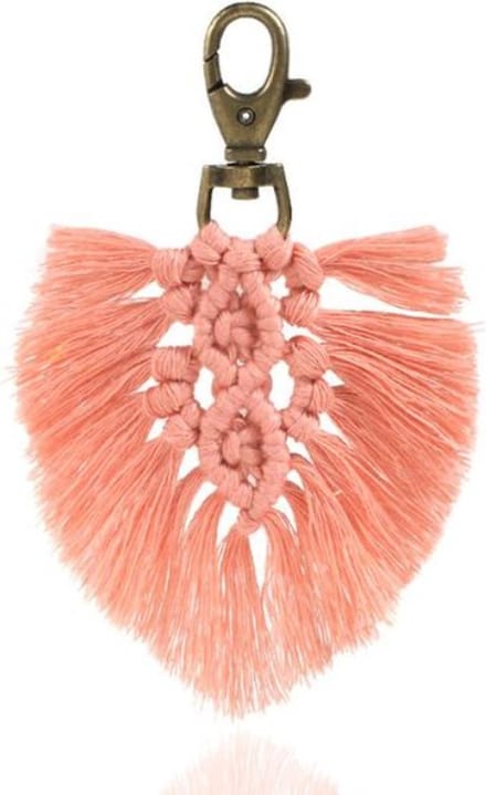 Boho Sleutelhanger Handgemaakt Geknoopt Katoen Roze met Musketon